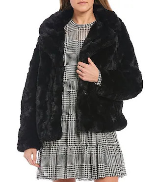 Jou Jou Faux Fur Notched Collar Long Sleeve Jacket | Dillard's | Dillard's