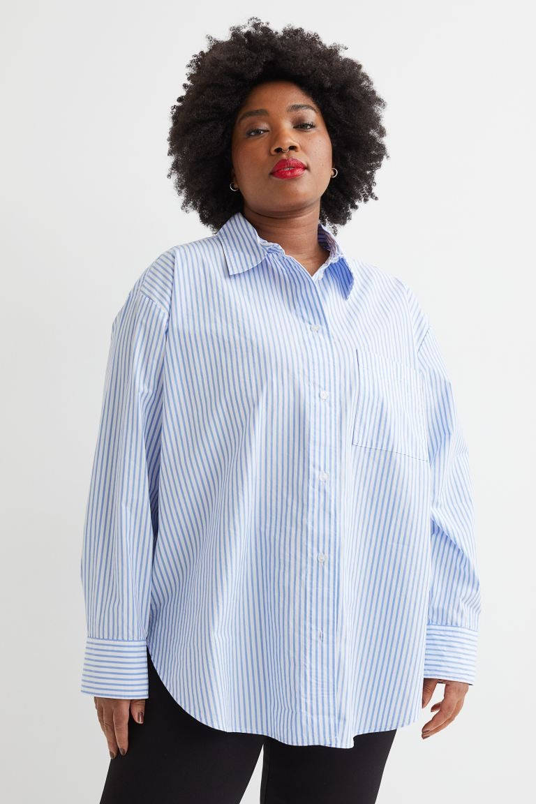 Oversized shirt in a cotton weave with a collar, buttons down the front and a double-layered yoke... | H&M (UK, MY, IN, SG, PH, TW, HK)