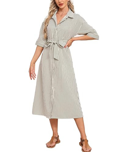 Women's Half Sleeve Plaid Maxi Dress 2026 Spring Summer Gingham Casual Button Down Long Loose Bel... | Amazon (US)