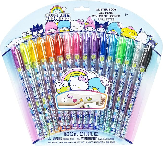 Hello Kitty and Friends 16 Piece Glitter Pen Body Art Set, Glittery and Bright Colors, Ages 3 by ... | Amazon (US)