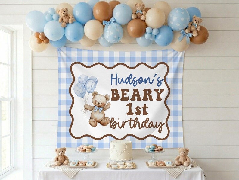 Beary First Birthday Banner: Personalized 1st Birthday Backdrop - Etsy | Etsy (US)