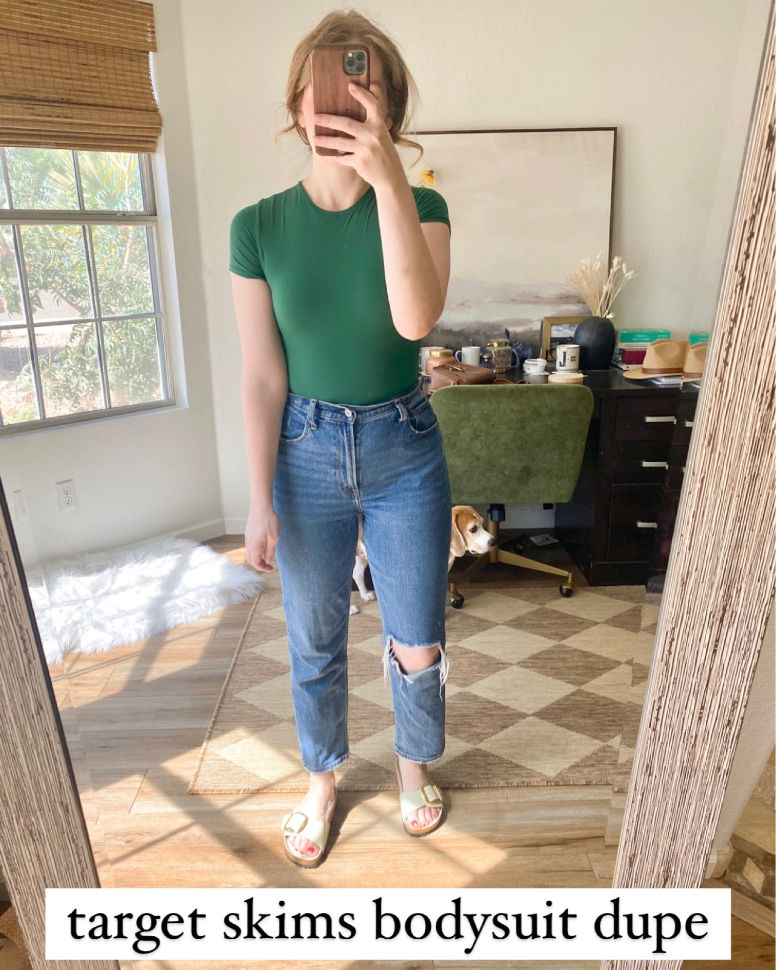 Target skims bodysuit dupe. TTS, wearing normal small. Suuuper soft and stretchy. Jeans are on sale! 

#LTKxNSale #LTKSeasonal #LTKsalealert