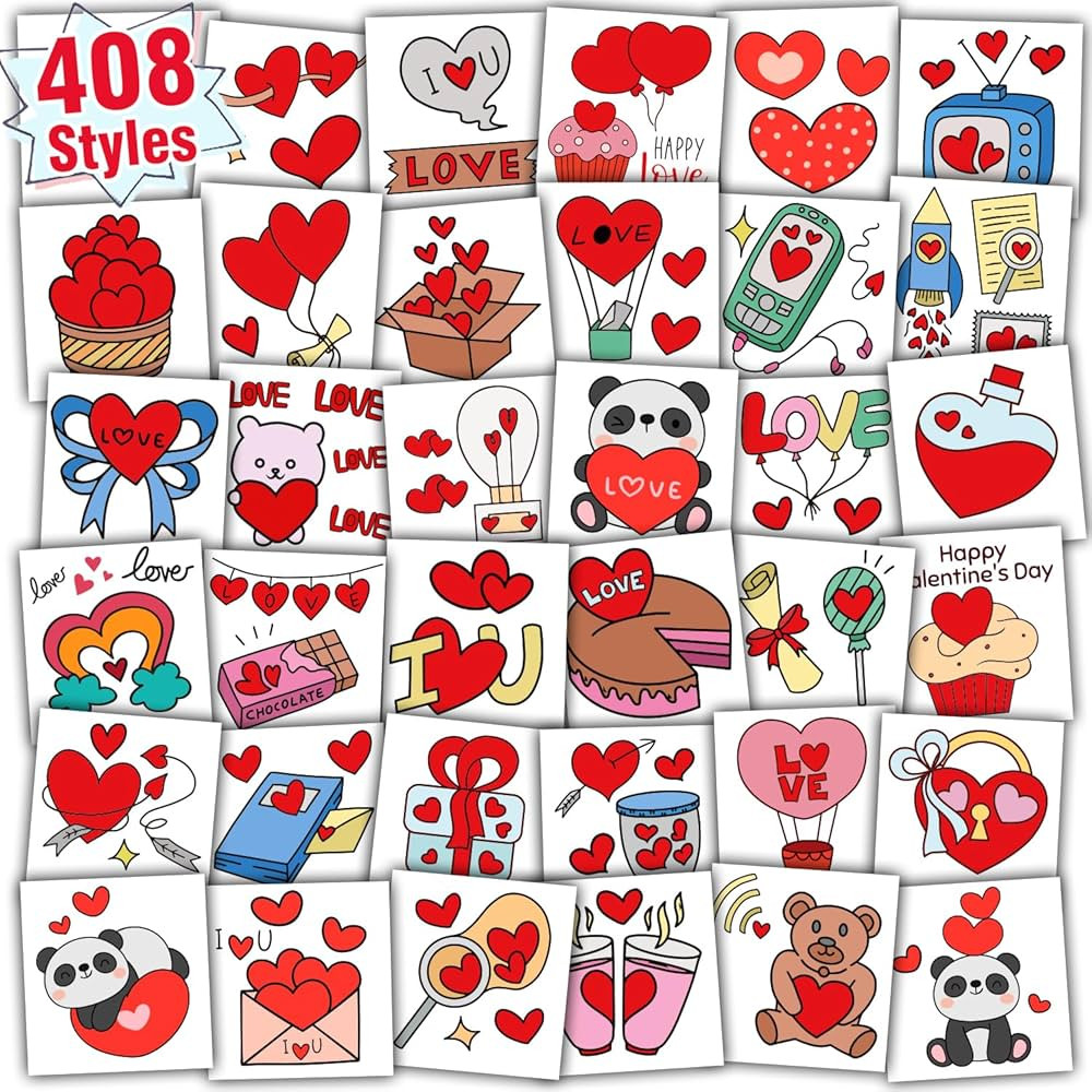 Partywind 408 PCS Valentine's Day Kids Tattoos, Valentines Heart Love Tattoo Stickers for Party D... | Amazon (US)