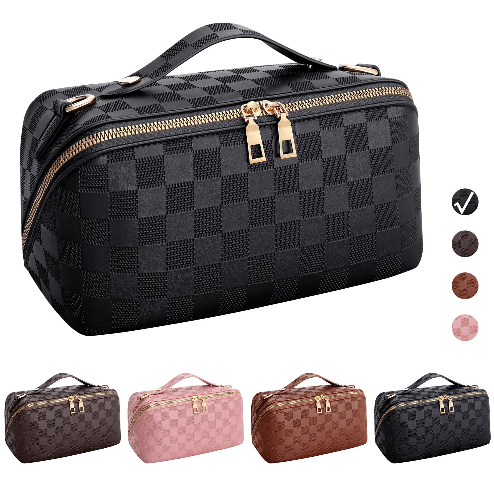 SUOSDEY 2 in 1 Crossbody Makeup Bag,Travel Luxury Leather Cosmetic Bag Organizer Set(Black,Checke... | Walmart (US)