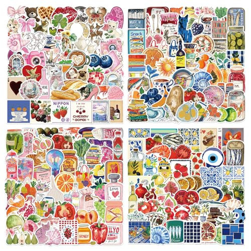 200Pcs Vintage Aesthetic Stickers, Food Stickers, Coquette Sticker for Laptop, Scrapbooking, Journaling, Water Bottle, Waterproof Vinyl Stickers for Kids Teens and Adults | Amazon (US)