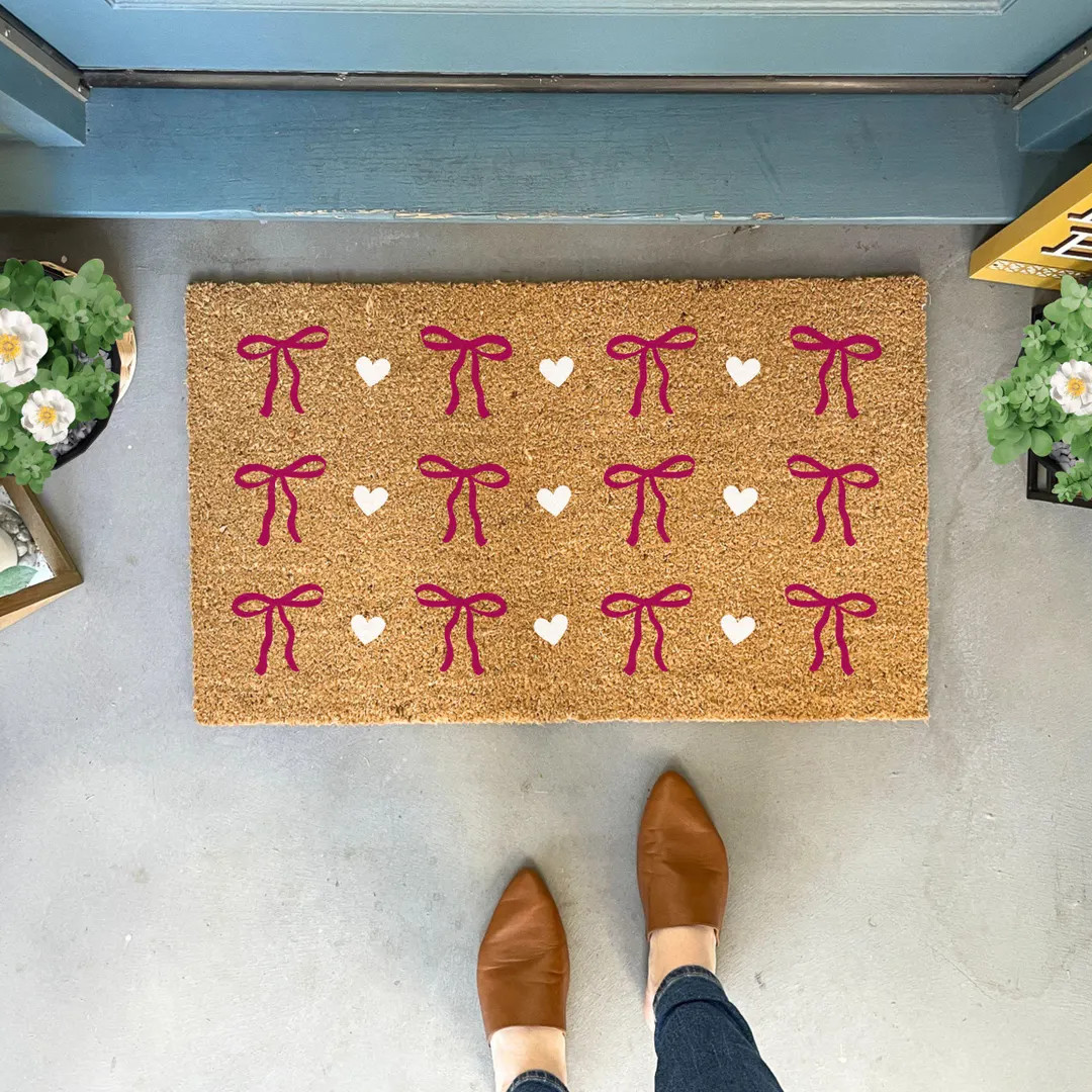Pink Bow Doormat Outdoor, Cute Door Mat, Heart Doormat, Birthday Gift for Her, Cottagecore Decor ... | Etsy (US)