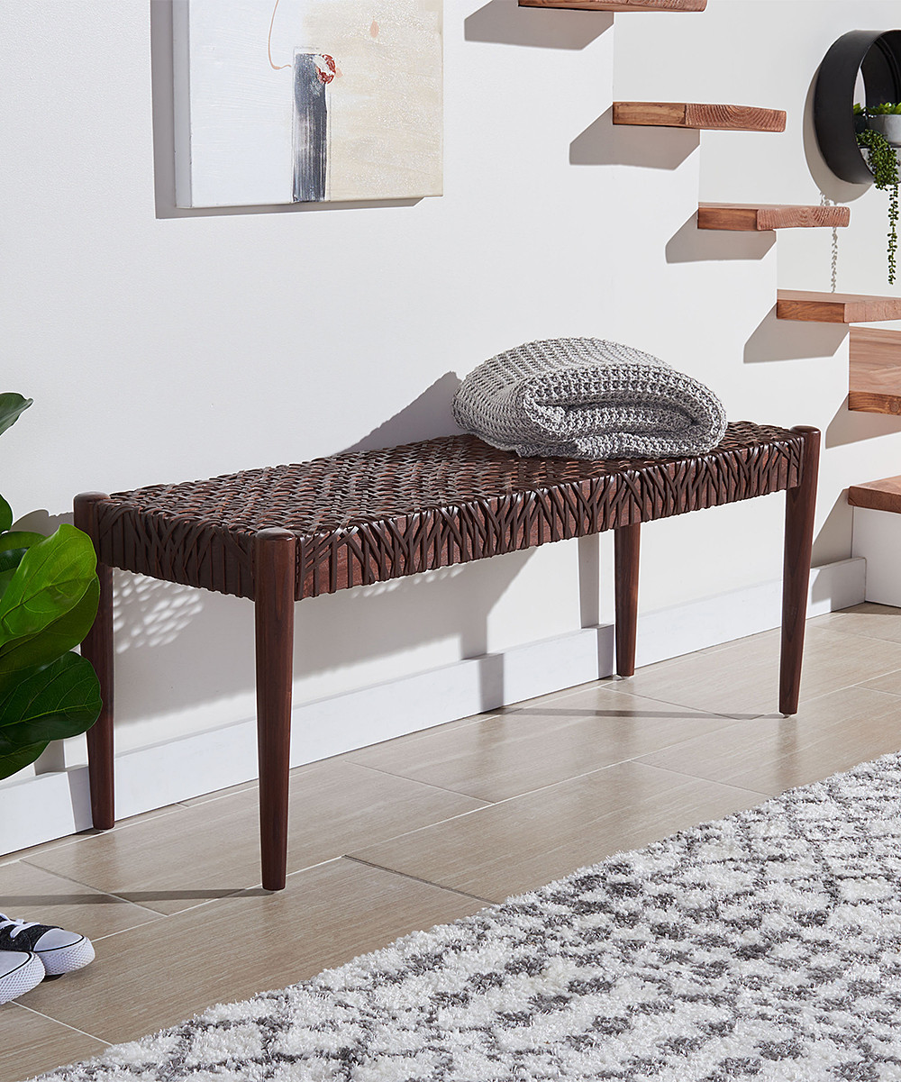 SAFAVIEH Benches BROWN/BROWN - Brown Leather Bandelier Weave Bench | Zulily