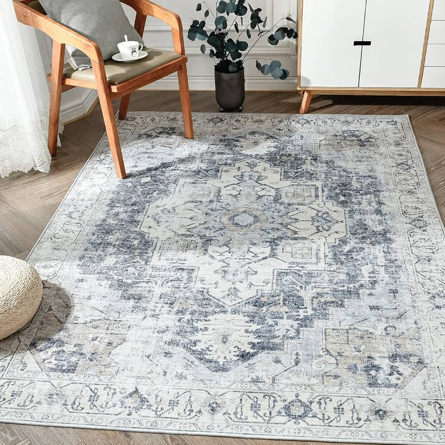 JINCHAN Area Rug 3x5 Persian Vintage Rug for Indoor Floor, Print Distressed Carpet Gray Multi Thin R | Amazon (US)