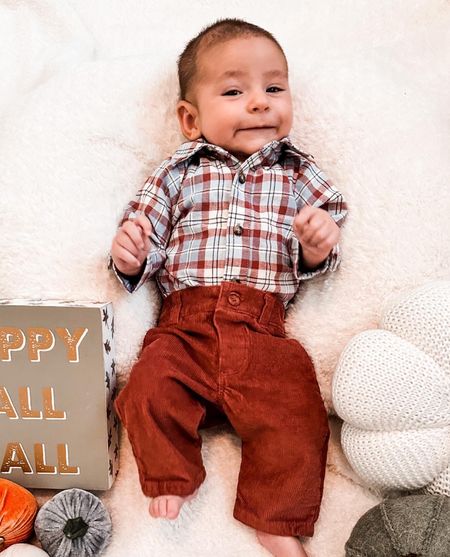 Baby boy fall outfit 
Burgundy corduroy pants
Plaid flannel onesie 


#LTKbaby #LTKunder50 #LTKSeasonal