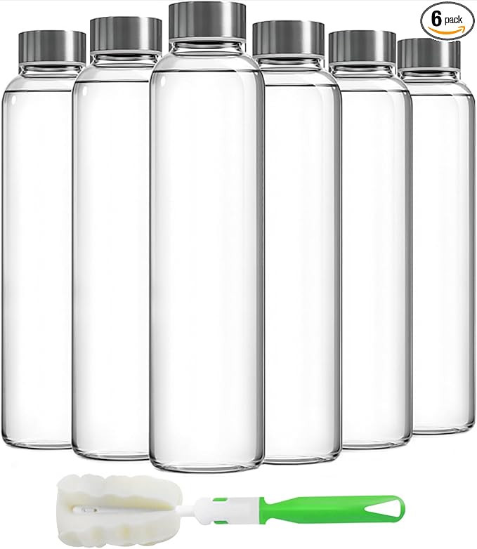 Epica Clear Glass Bottles with Lids, 18oz Resuable Glass Water Bottles for Juicing with Stainless... | Amazon (US)