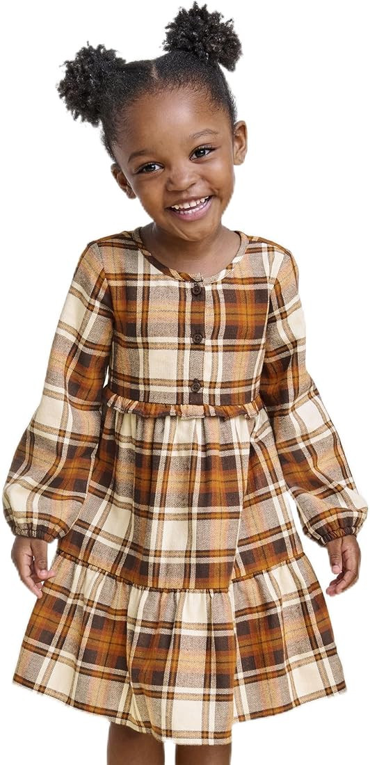 The Children's Place Baby Girls' Plaid Flannel Woven Tiered Dress | Amazon (US)