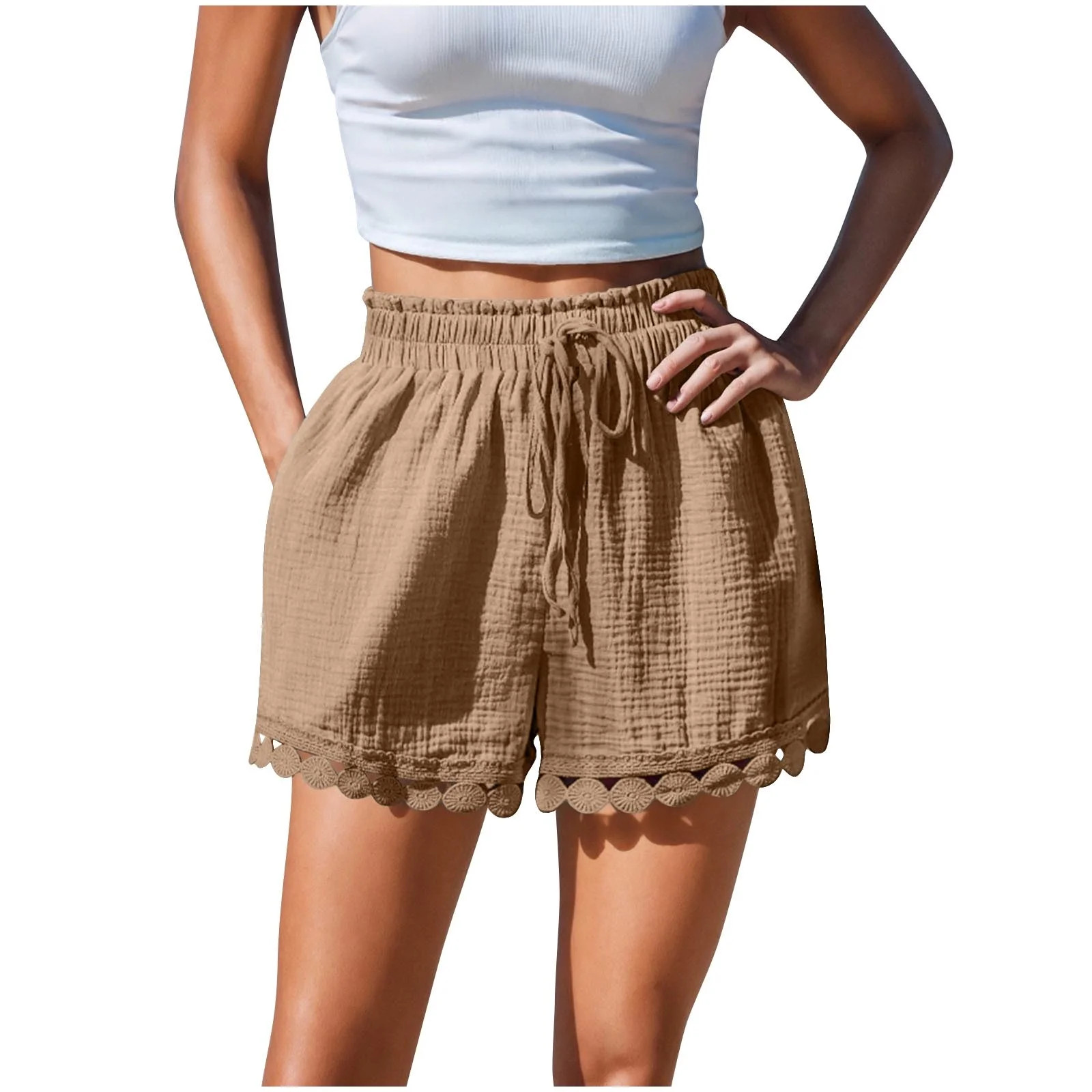 Kvture Women's Casual Elastic Waist Shorts Summer Comfy Drawstring Short Pants Lightweight Lace T... | Walmart (US)
