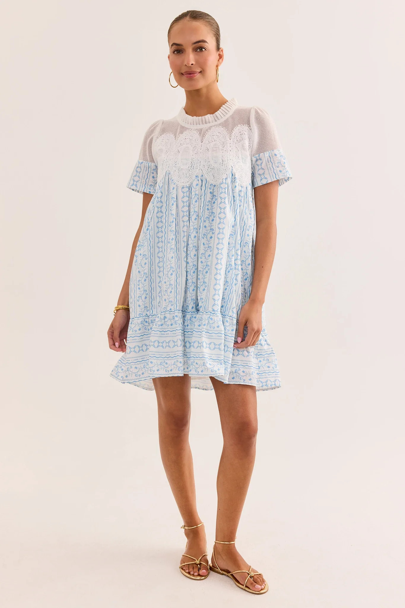 Blue Printed Mesh Short Dress | Avara