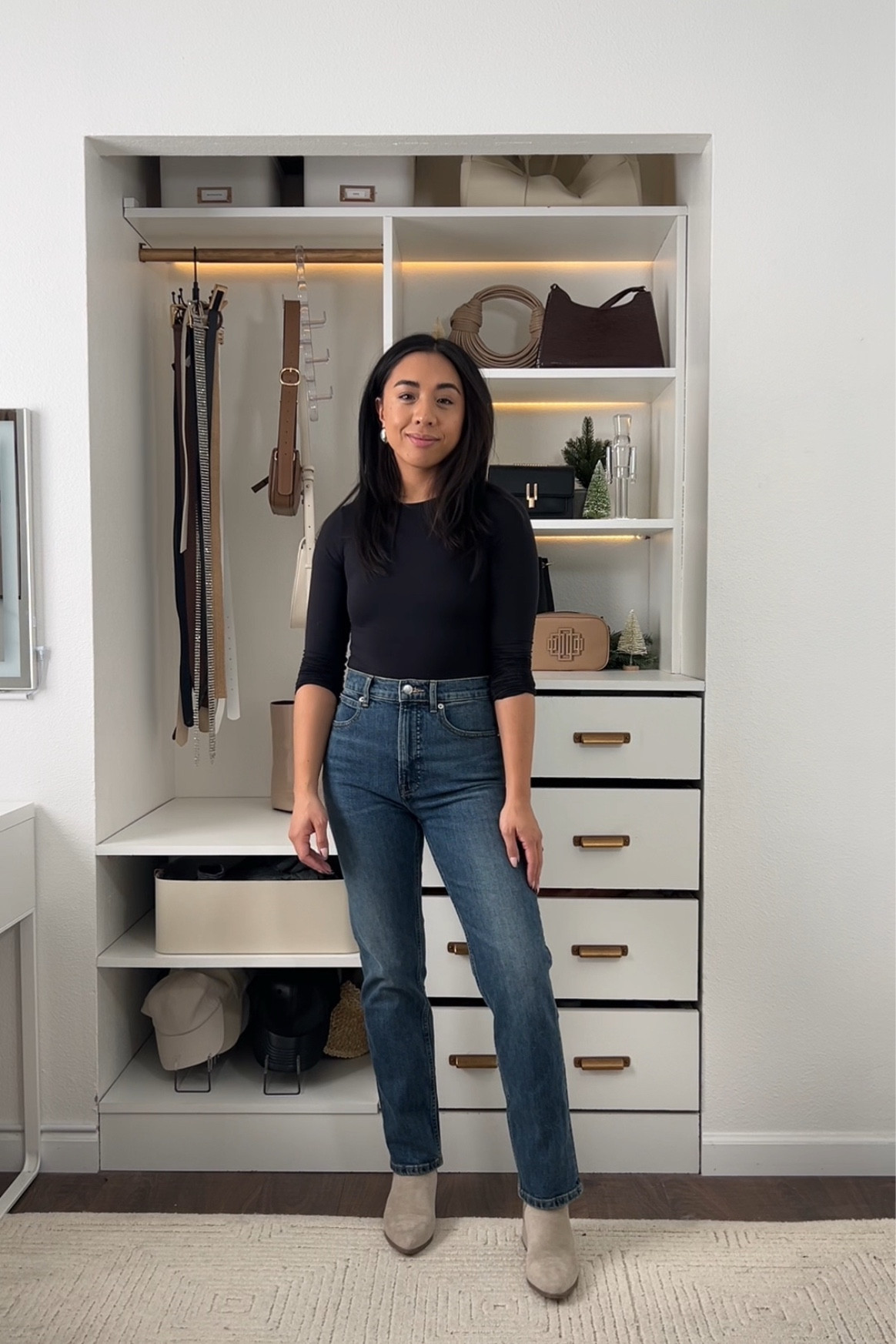 The Way High Slim Jean from Everlane – these run small, size up one from your normal size. They fit tight in the hips and thighs and straighten out slightly at the calf.

I wear size 26 in the 29” inseam.

#LTKFindsUnder100 #LTKStyleTip #LTKCyberWeek