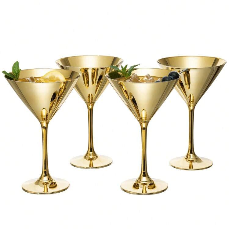 8 Ounce Gold Toned Accent Cocktail Glass, Set Of 4 Metallic Angled Martini Glasses, Party, Weddin... | SHEIN