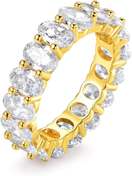 Barzel 18k White Gold/Rose Gold & Gold Plated Eternity Oval Cut Cubic Zirconia Eternity Ring Band | Amazon (US)