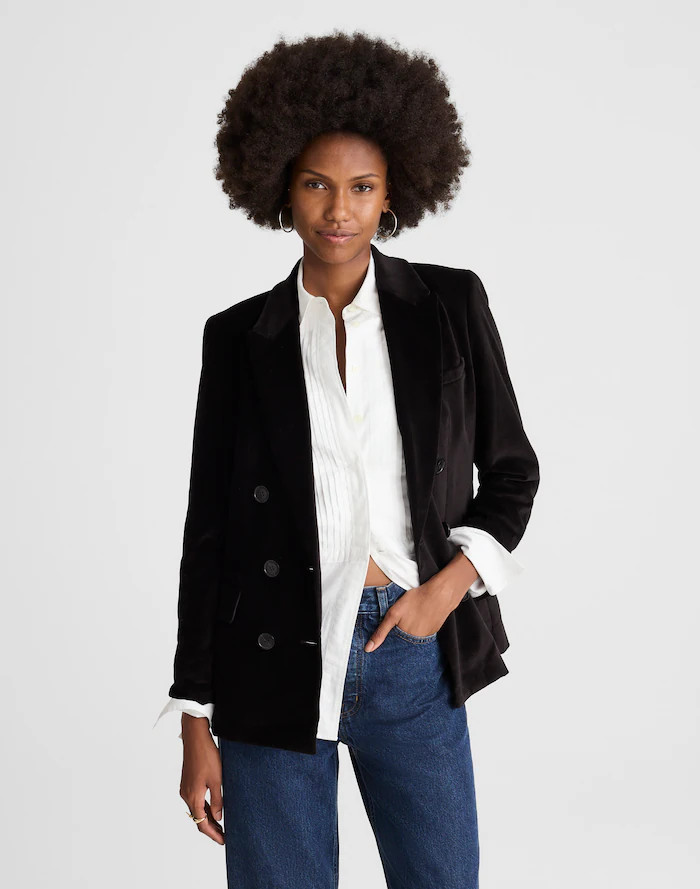 Peak-Lapel Double-Breasted Blazer in Velvet | Madewell
