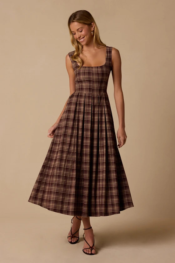 Dolly Brown Plaid Maxi Dress | Lulus