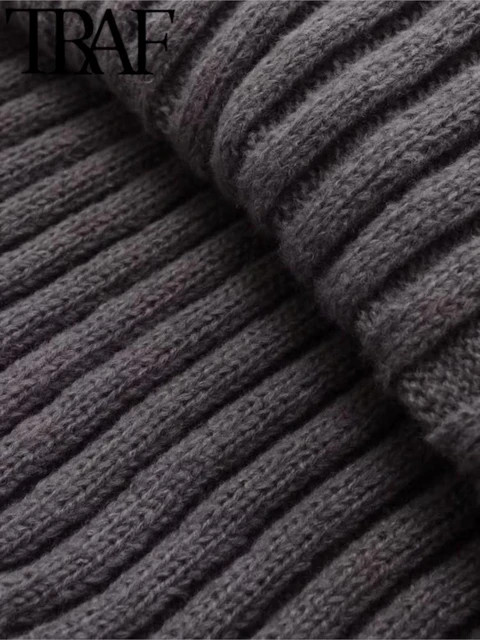 TRAF-Mini-vestido feminino de malha manga comprida com gola O, vestidos femininos casuais, moda Y... | Aliexpress BR (BR)