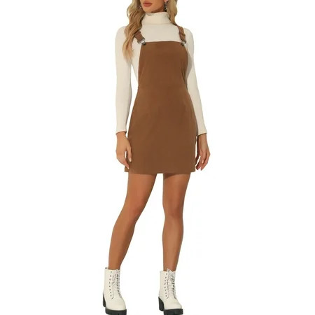 INSPIRE CHIC Women s Overall Dress Adjustable Strap A-Line Invisible Side Zipper Casual Suspender Skirt M Caramel | Walmart (US)