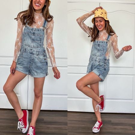 Sheer lace top with Ziggy short overalls 🙌🏼

Denim short overalls // red converse sneakers // summer outfit // fun outfit // bucket hat 

#LTKSeasonal #LTKFindsUnder100 #LTKStyleTip