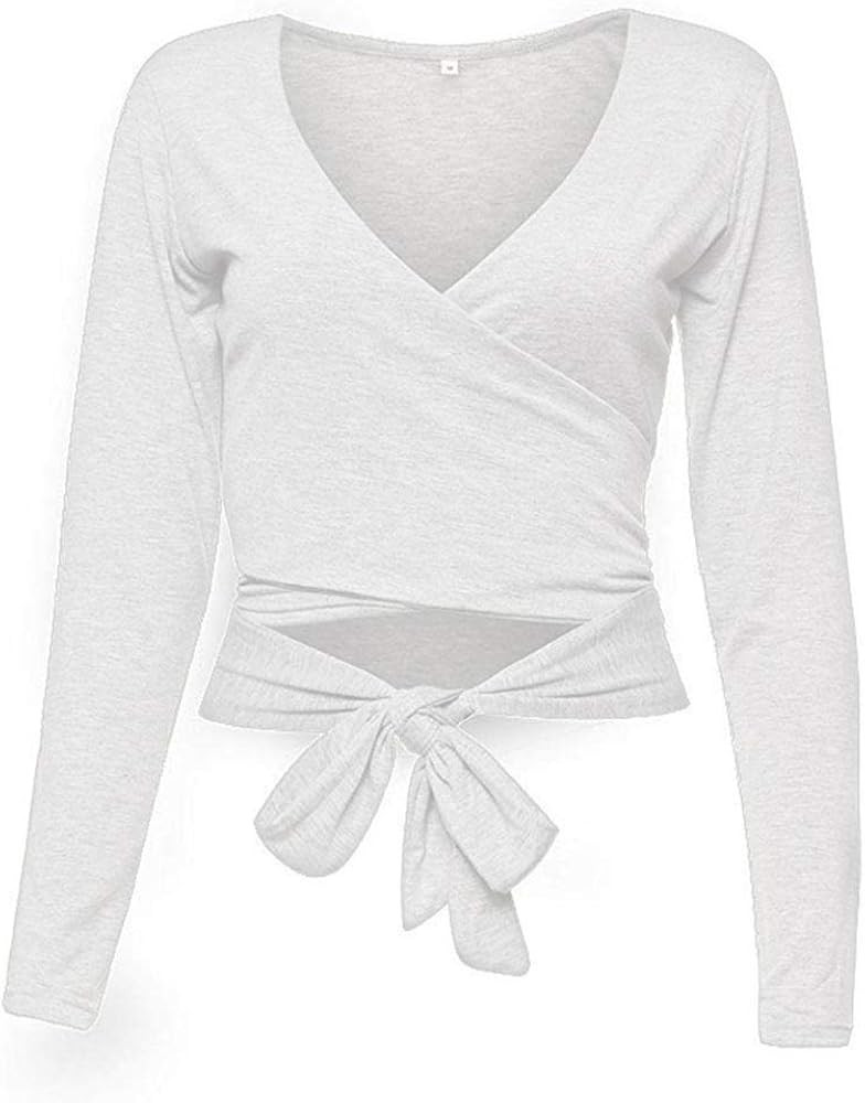 Famulily Women's Sexy Deep V Neck Bandage Surplice Wrap Crop Top | Amazon (US)