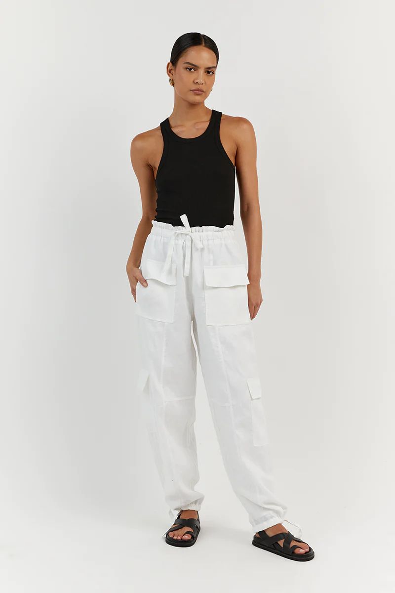 ISLA WHITE LINEN CARGO PANT | DISSH