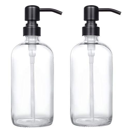 2 Pack Thick Clear Glass Pint Jar Soap Dispenser with Matte Black Stainless Steel Pump, 16ounce Clea | Amazon (US)