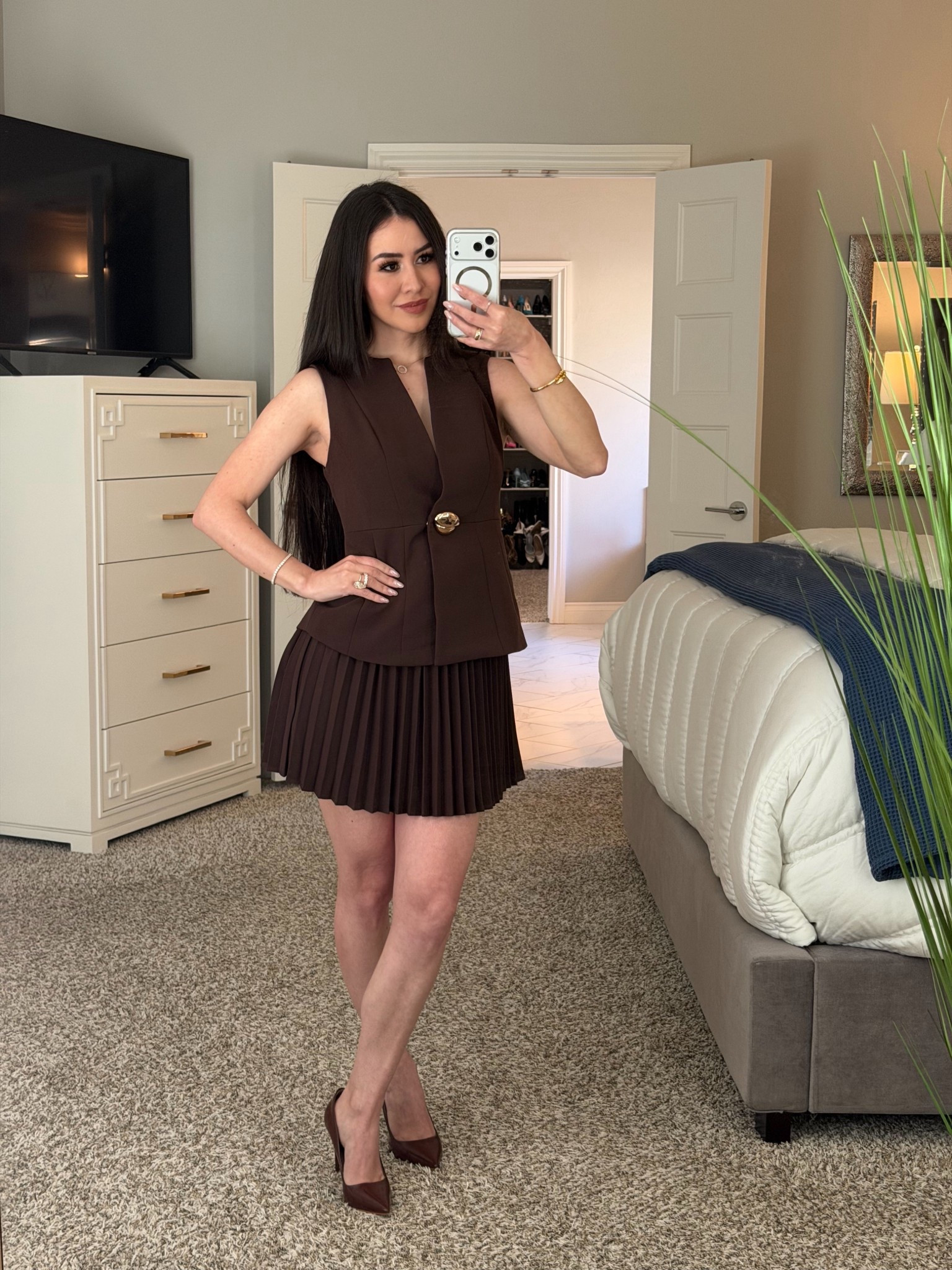 Sleeveless metal detail platted mini dress by commense 

#LTKSeasonal #LTKU #LTKParties