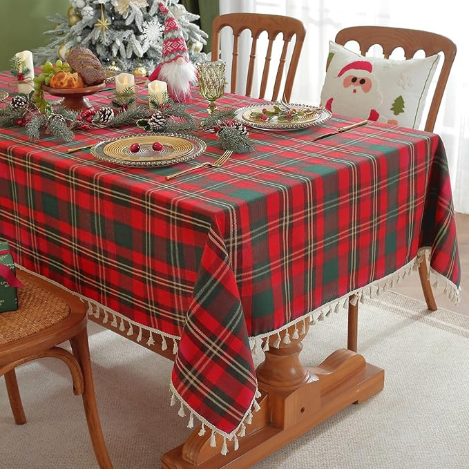 Laolitou Christams Gingham Tablecloth Rectangle Washable Buffalo Plaid Xmas Table Cloth with Tass... | Amazon (US)