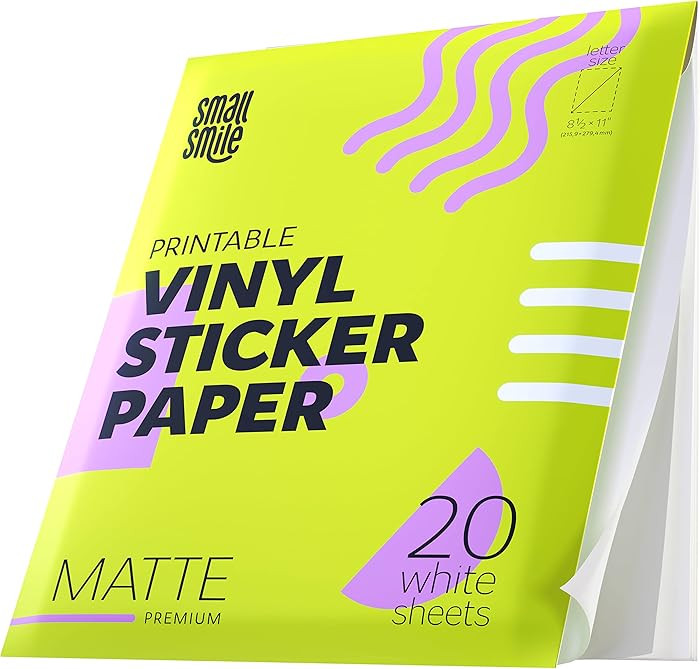 Premium Printable Vinyl Sticker Paper for Inkjet Printer and Laser - 20 White Matte Sticker Paper... | Amazon (US)