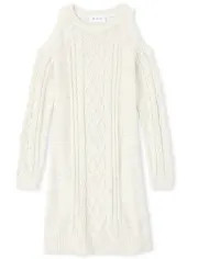 Girls Long Sleeve Cable Knit Cold Shoulder Sweater Dress | The Children's Place | The Children's Place