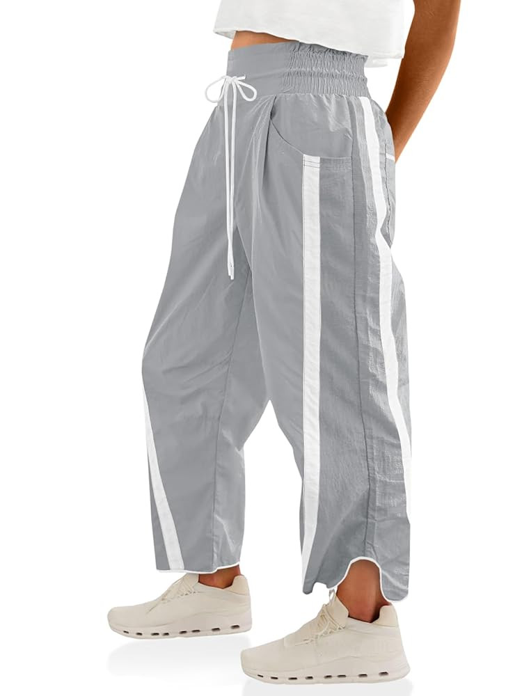 Fisoew Women's Baggy Wide Leg Pants Casual Drawstring Elastic Waisted Contrast Color Workout Y2K ... | Amazon (US)