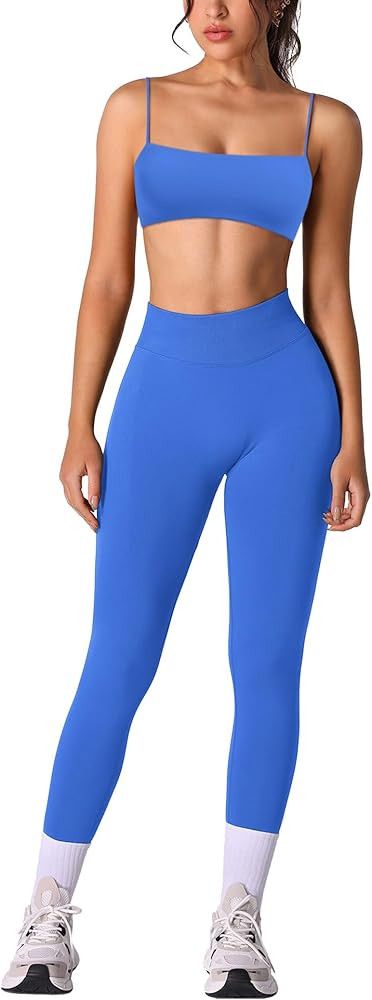 ABOCIW Workout Sets for Women 2 Piece Seamless Bandeau Strappy Sports Bra High Waist Leggings Yog... | Amazon (US)