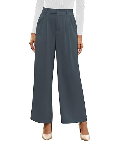 GRAPENT 2025 Flowy Pants for Women Work Pants Business Casual Outfits Women's Wide Leg Pants Business Casual Palazzo Slacks Grey Pants Womens Trousers Color Petite Folkstone Gray X-Small Size 0 to 2 | Amazon (US)