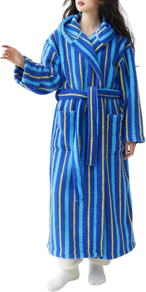 Yimoon Womens Fluffy Fuzzy Hooded Robe Striped Plush Long Bathrobes Thick Warm Soft House Coat Lo... | Amazon (US)
