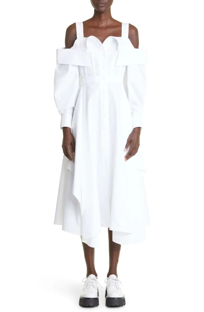 Alexander McQueen Deconstructed Organic Cotton Poplin Midi Shirtdress | Nordstrom | Nordstrom