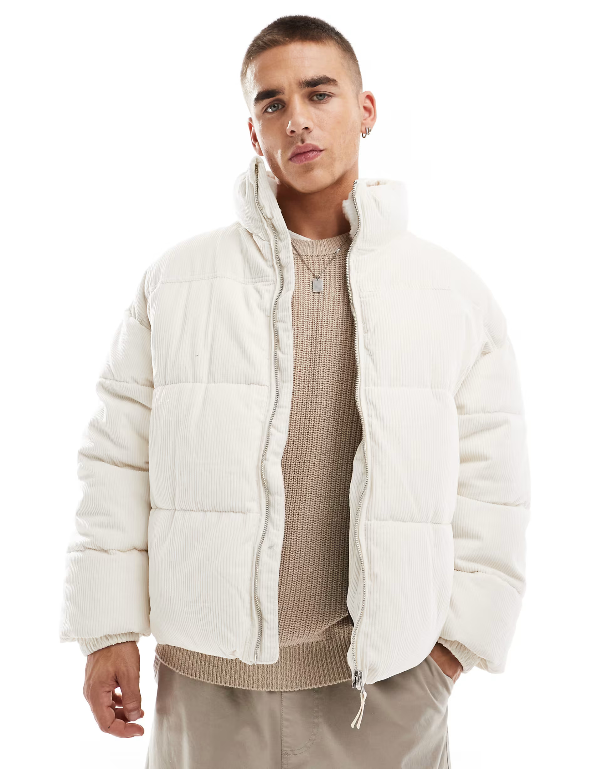 Bershka cord puffer jacket white | ASOS (Global)