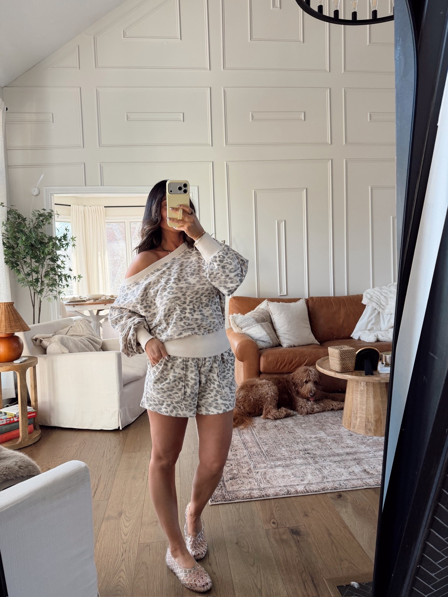 Matching leopard set 🐆 off the shoulder sweatshirt and lounge shorts 🫶🏼

#LTKgrwm #LTKootd #LTKSeasonal