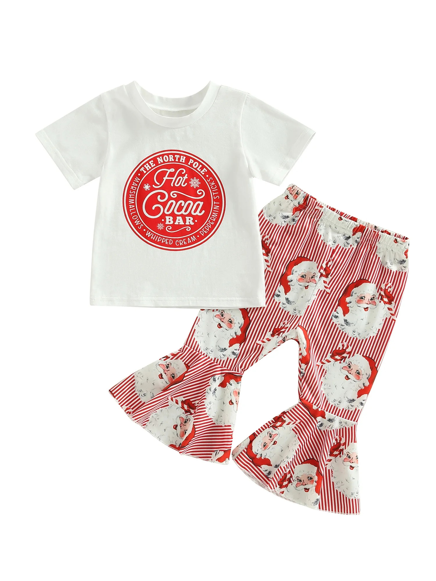 Canrulo Infant Toddler Baby Girls Christmas Outfits Santa Print T-Shirt Tops Flared Bell Bottom P... | Walmart (US)