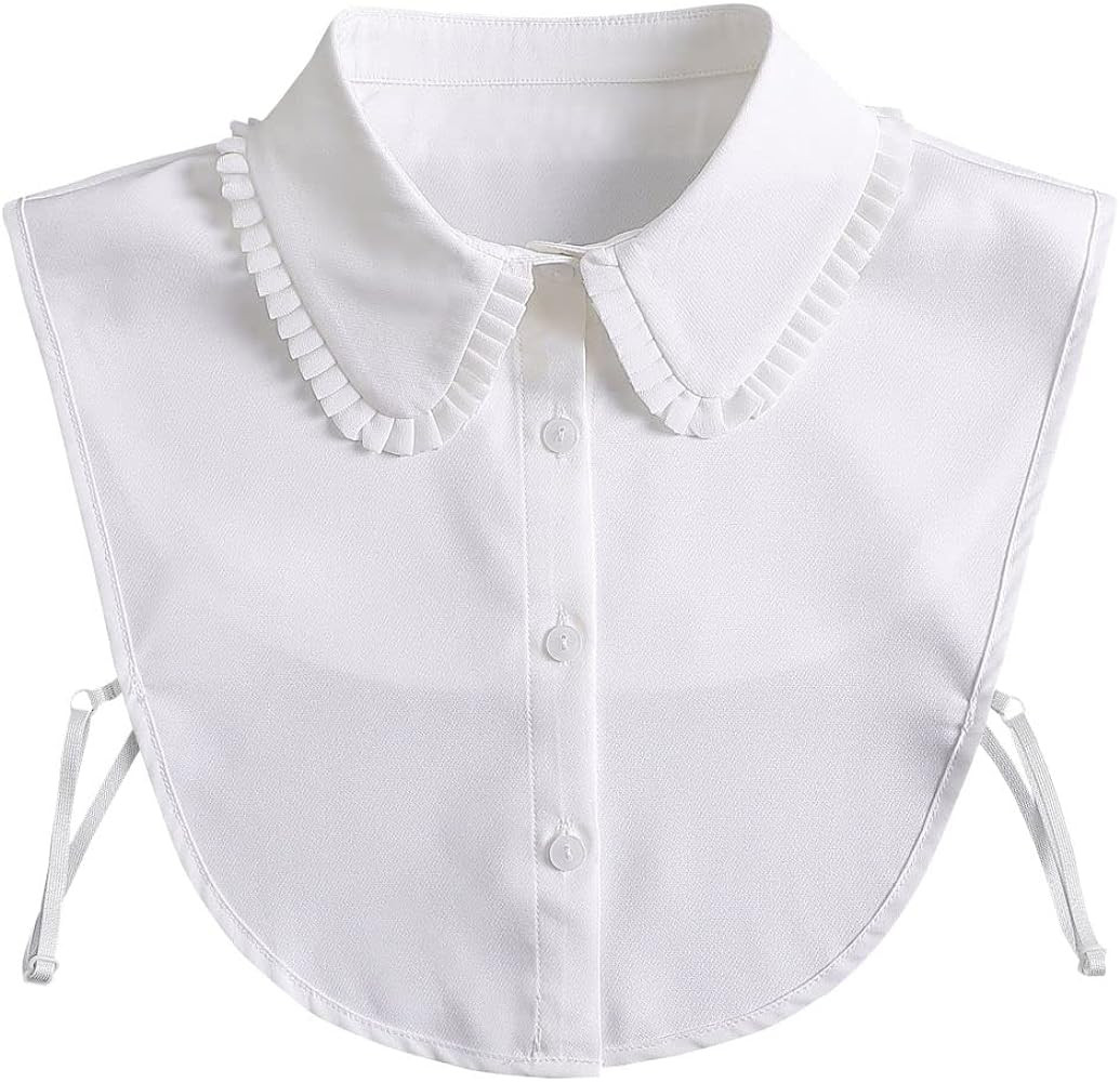 Joyci Chic Lady's Fake Collar Pleated Elegant Office Half Blouse False Collar Dickey B White | Amazon (US)