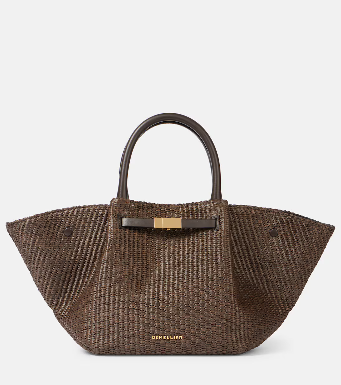 New York Midi leather-trimmed raffia tote bag | Mytheresa (US/CA)