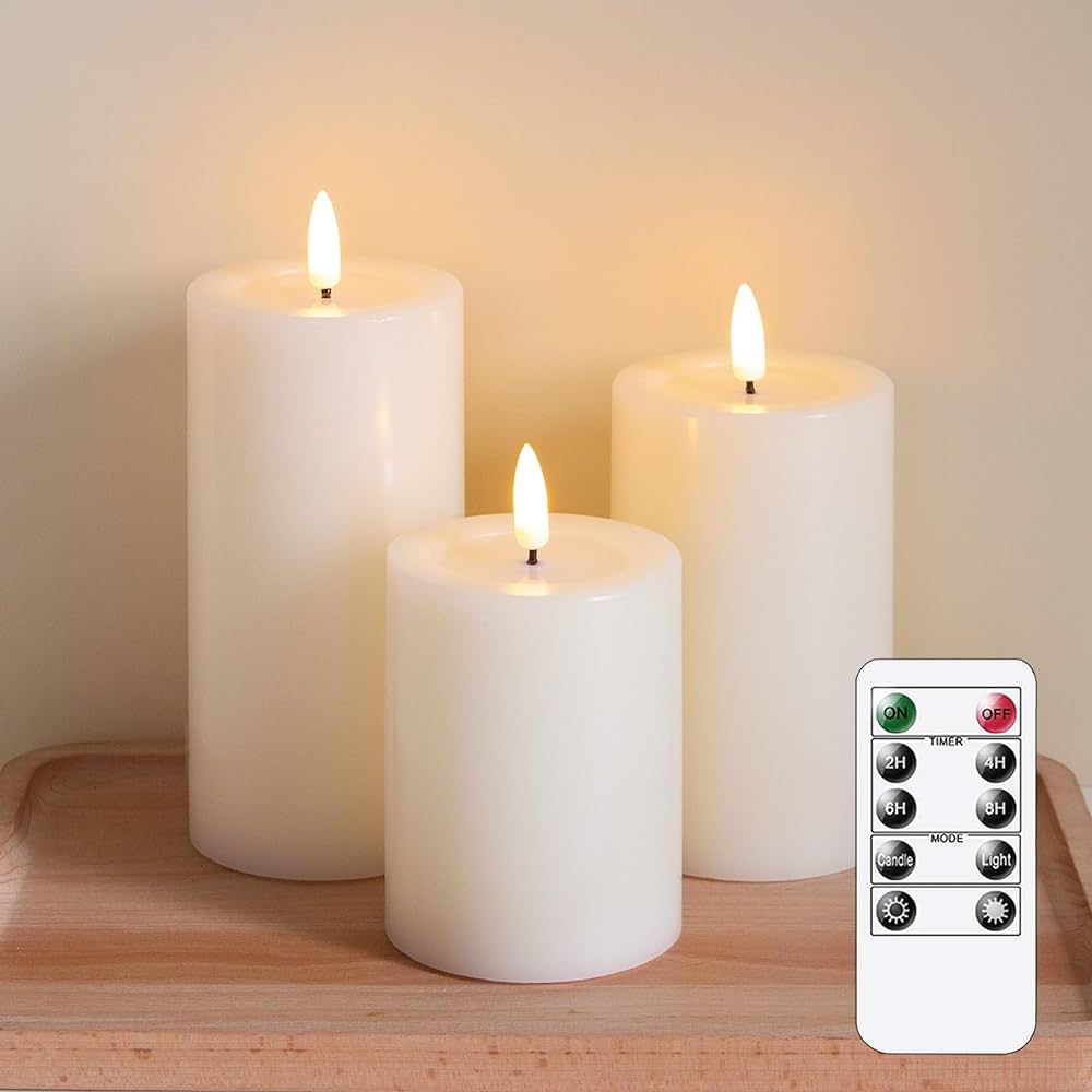 Amazon.com: Yeelida Remote Flameless Flickering Pillar Candles with Candle Grease Effect,Pack of ... | Amazon (US)