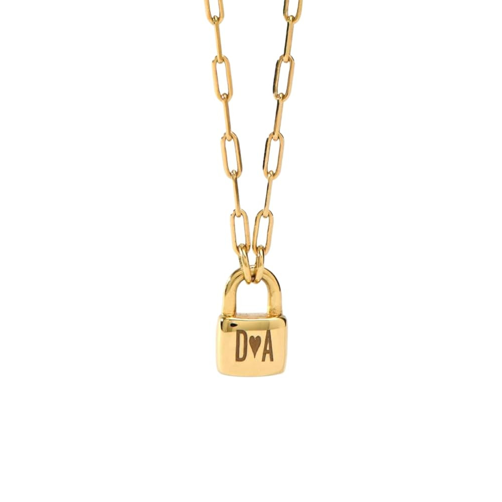OAK&LUNA - Custom Initial Lock Necklace - Sterling Silver, 18K Gold Plated or 14K Solid Gold - Up... | Amazon (US)