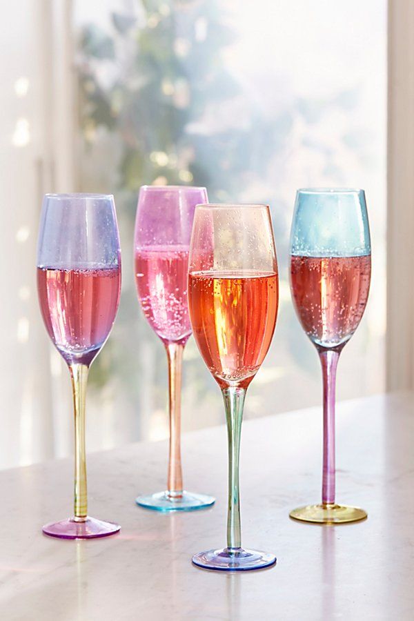 Assorted Colorblock Flute Glass - Set of 4 - Assorted at Urban Outfitters | Urban Outfitters (US and RoW)