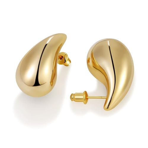 Gacimy 14K Gold Plated Teardrop Earrings Dupes for Women, Chunky Drop Earrings for Women with 925 Sterling Silver Post, 1 Inches | Amazon (US)