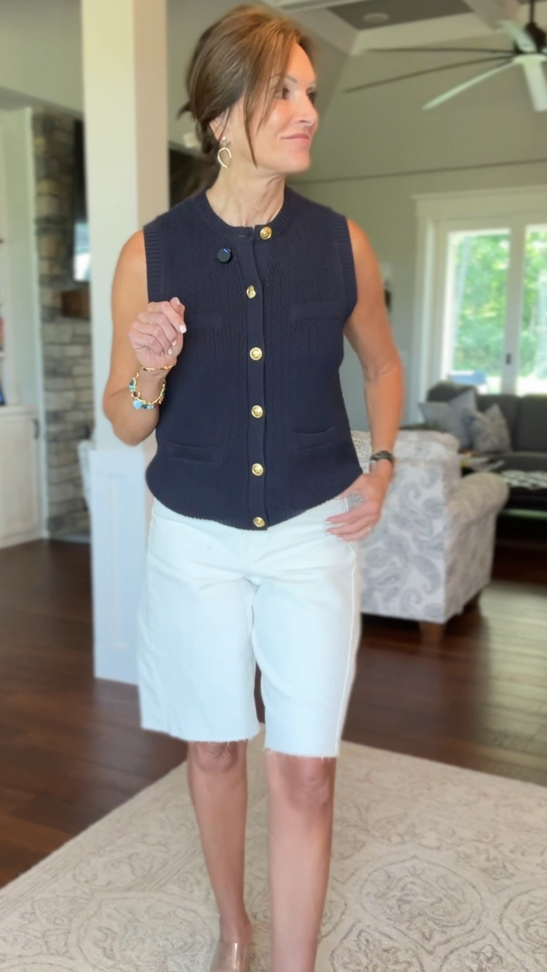 Sweater vest - large 
Bermuda shorts - size 8 

Summer style
 4th of July 
Elevated casual

#LTKMidsize #LTKTall