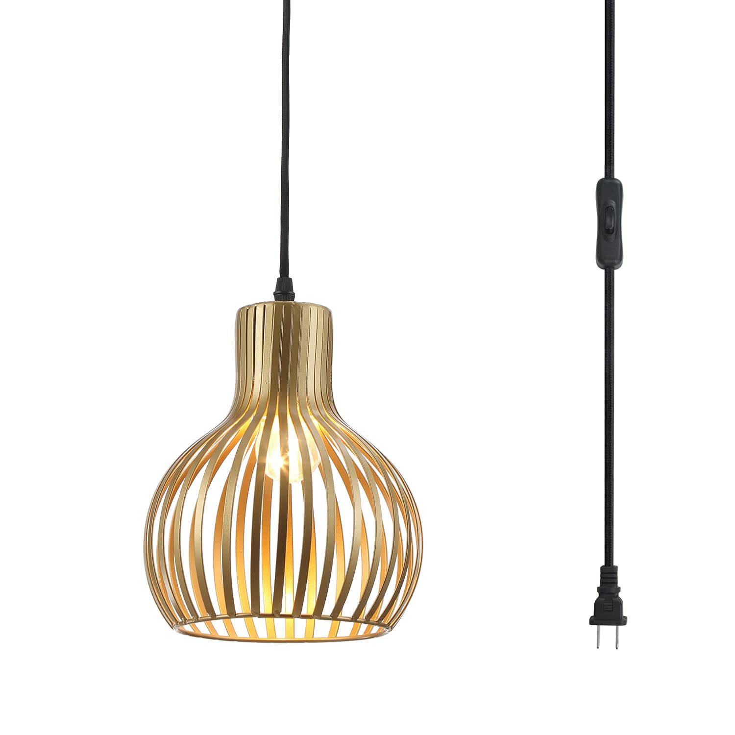 Plug in Pendant Hanging Light Industrial Vintage Gold Metal Cage Hanging Lignt Fixture with 14.3 ... | Amazon (US)