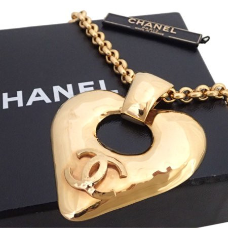 Used Chanel CHANEL necklace here mark heart vintage gold metal material pendant chain ladies | Walmart (US)