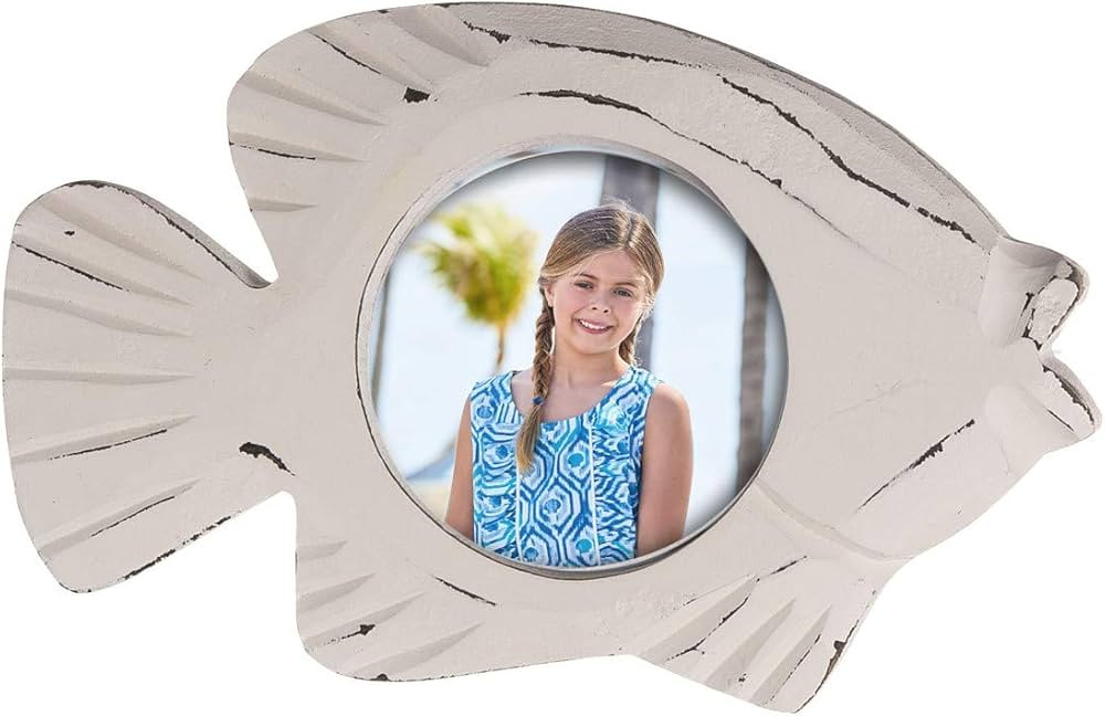 Beachcombers 6.28" Mdf White Fish Shape Pic Frame Photo Frame Picture Holder For Wall Shelf Or Ta... | Amazon (US)